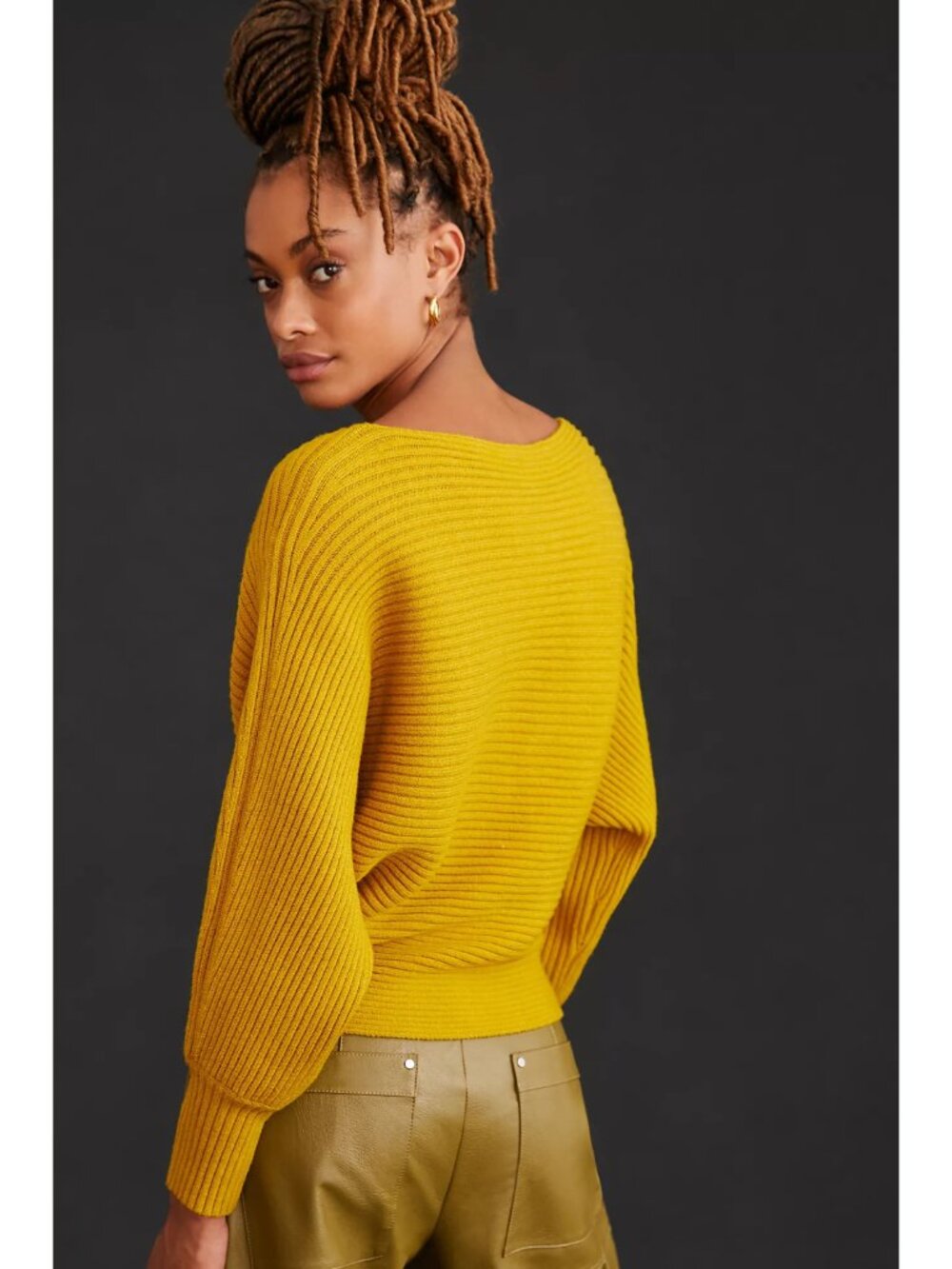 Anthropologie Ribbed Pullover Dolman Sleeve Jumper Golden Yellow Size Small - Picture 2 of 8